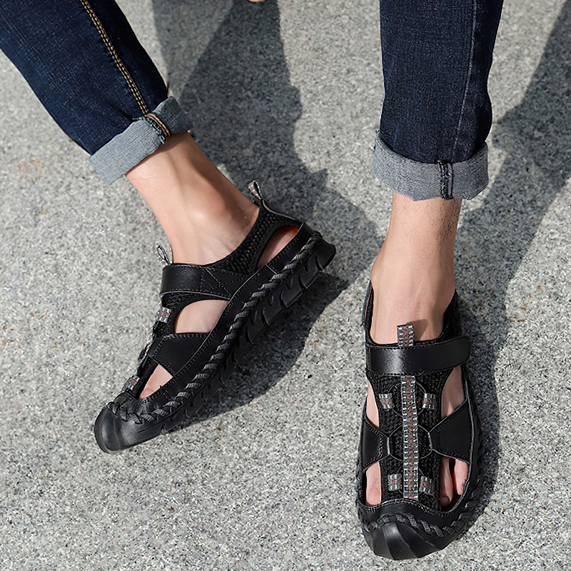 Men's Summer Leather Sandals With Non-Slip Wear-Resistant Outsole / Fashion Male Footwear