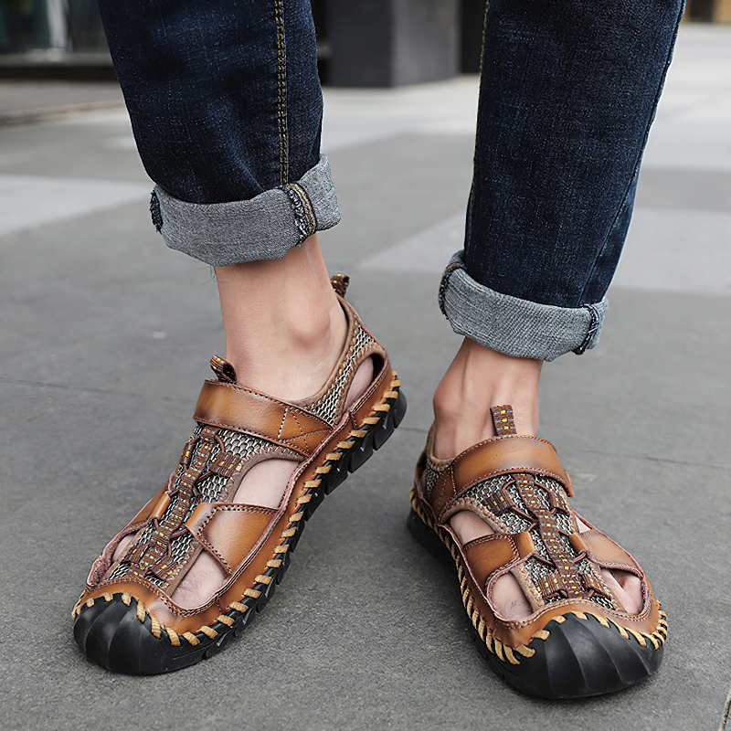 Men's Summer Leather Sandals With Non-Slip Wear-Resistant Outsole / Fashion Male Footwear