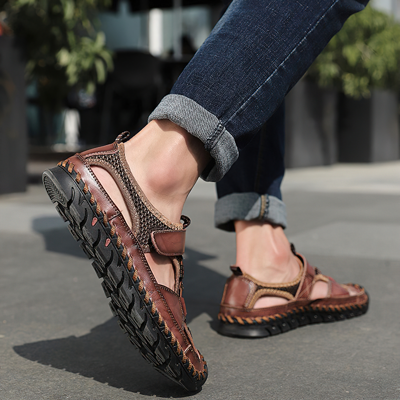 Men's Summer Leather Sandals With Non-Slip Wear-Resistant Outsole / Fashion Male Footwear