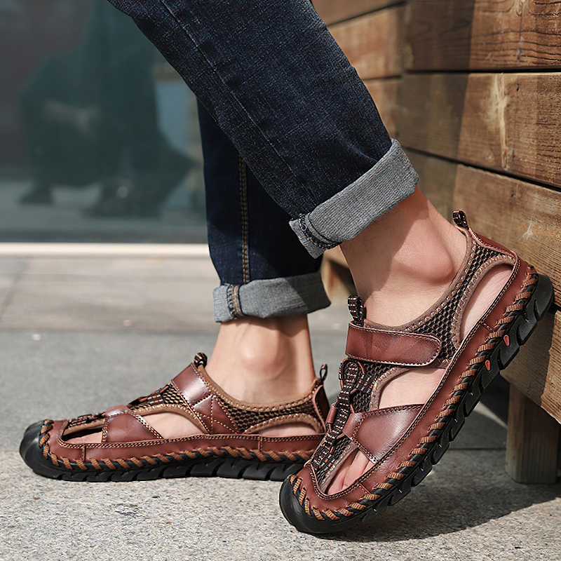 Men's Summer Leather Sandals With Non-Slip Wear-Resistant Outsole / Fashion Male Footwear