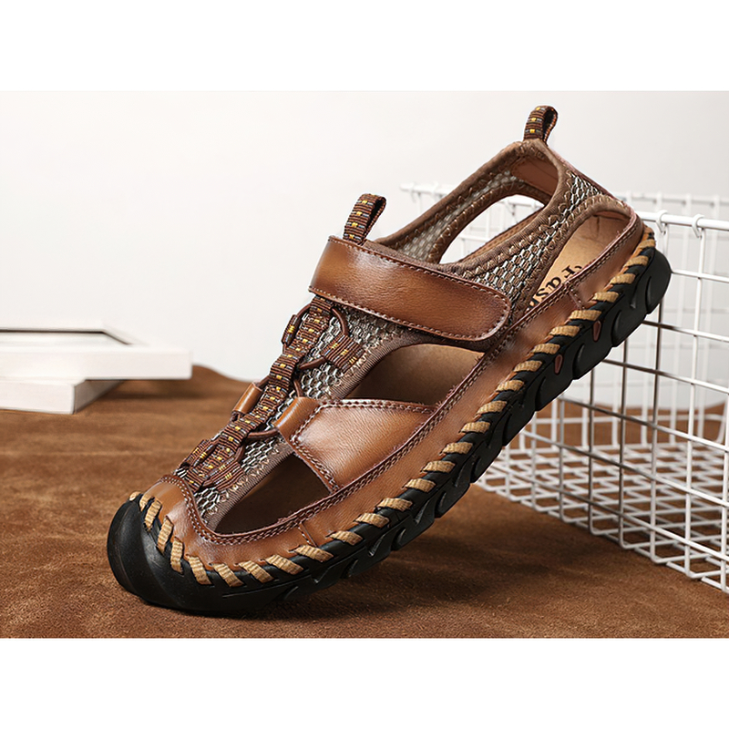 Men's Summer Leather Sandals With Non-Slip Wear-Resistant Outsole / Fashion Male Footwear