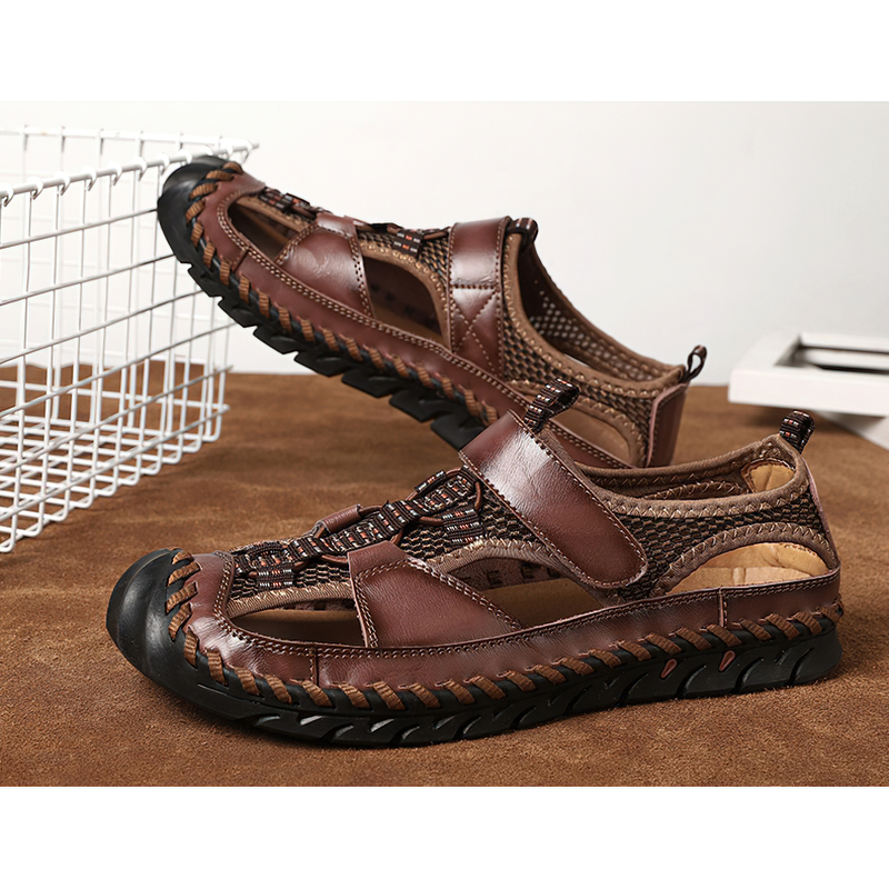 Men's Summer Leather Sandals With Non-Slip Wear-Resistant Outsole / Fashion Male Footwear