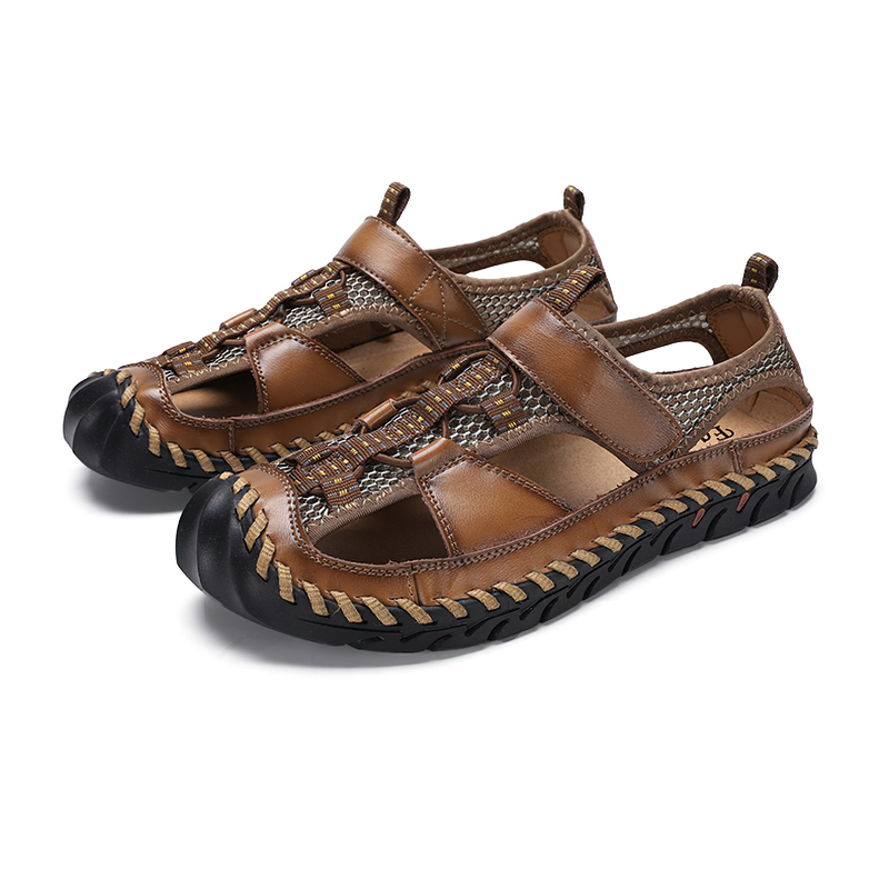 Men's Summer Leather Sandals With Non-Slip Wear-Resistant Outsole / Fashion Male Footwear