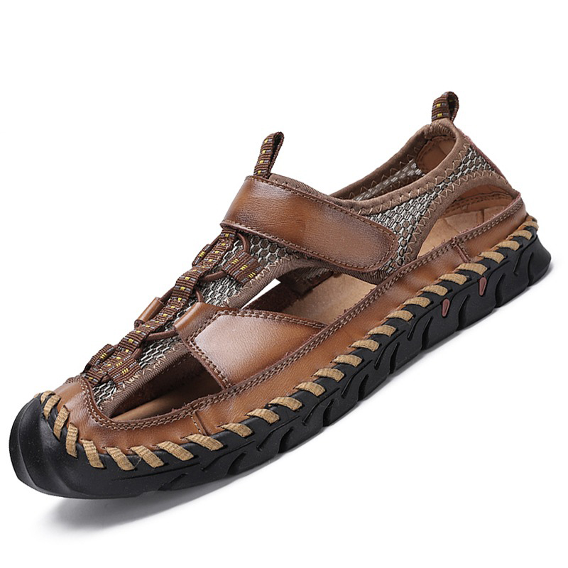 Men's Summer Leather Sandals With Non-Slip Wear-Resistant Outsole / Fashion Male Footwear