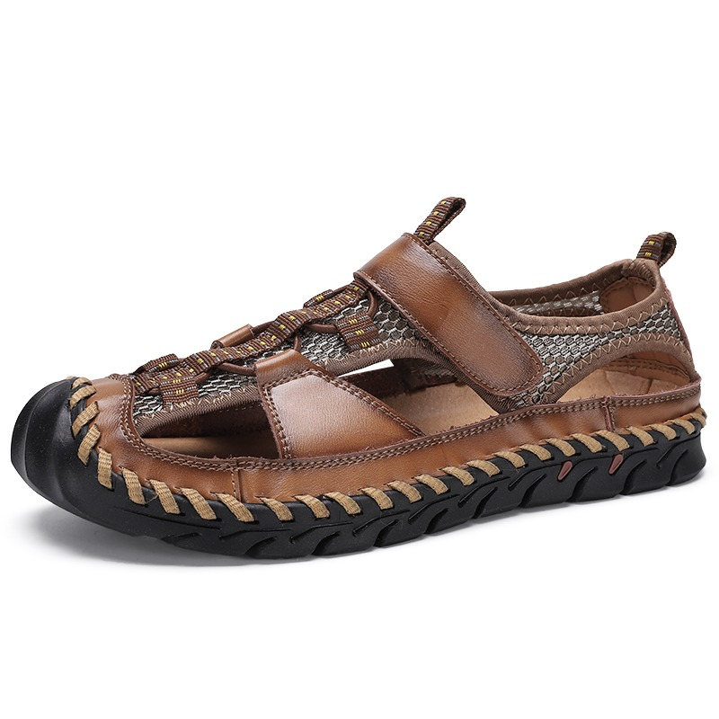 Men's Summer Leather Sandals With Non-Slip Wear-Resistant Outsole / Fashion Male Footwear