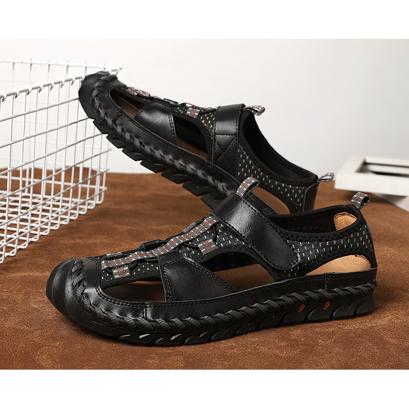 Men's Summer Leather Sandals With Non-Slip Wear-Resistant Outsole / Fashion Male Footwear