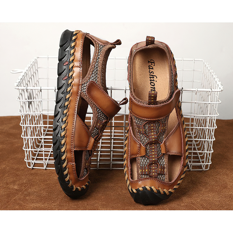 Men's Summer Leather Sandals With Non-Slip Wear-Resistant Outsole / Fashion Male Footwear