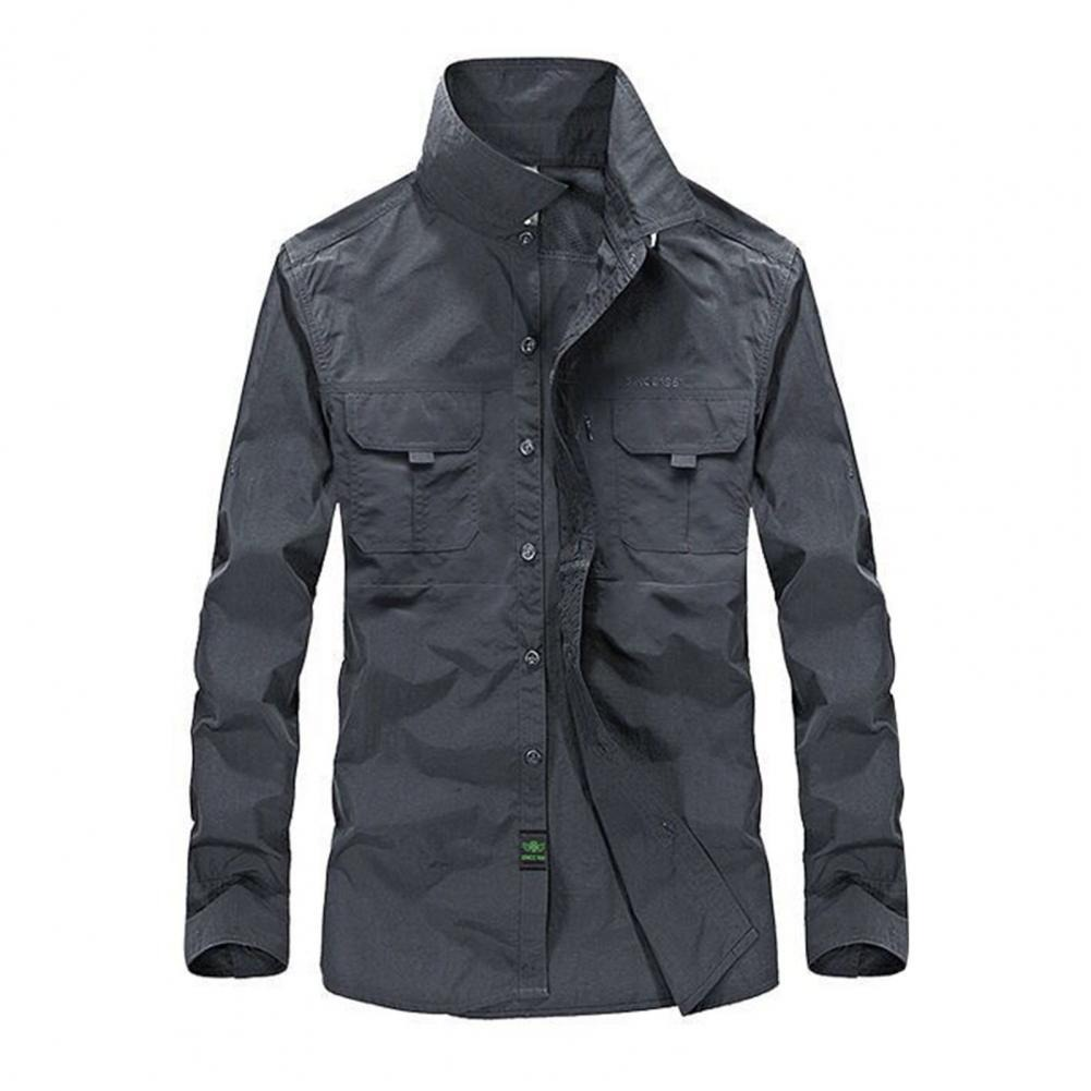 Men's Tactical Button-Up Shirt / Cargo Twill Work Shirt With Pockets / Long Sleeve Cotton Clothing