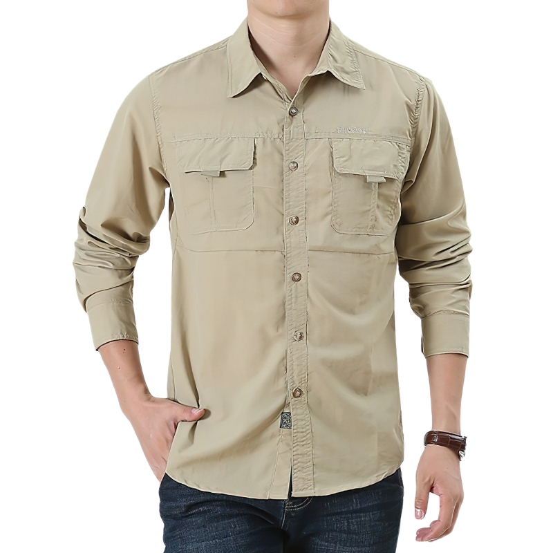 Men's Tactical Button-Up Shirt / Cargo Twill Work Shirt With Pockets / Long Sleeve Cotton Clothing