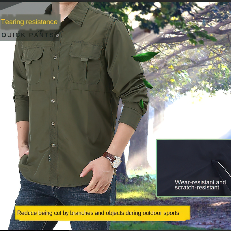 Men's Tactical Button-Up Shirt / Cargo Twill Work Shirt With Pockets / Long Sleeve Cotton Clothing