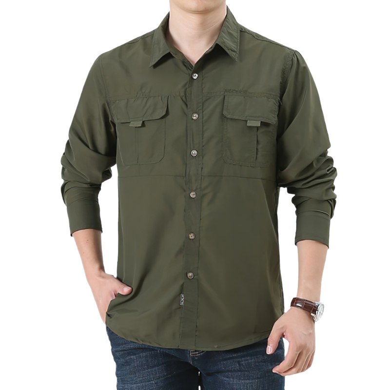Men's Tactical Button-Up Shirt / Cargo Twill Work Shirt With Pockets / Long Sleeve Cotton Clothing