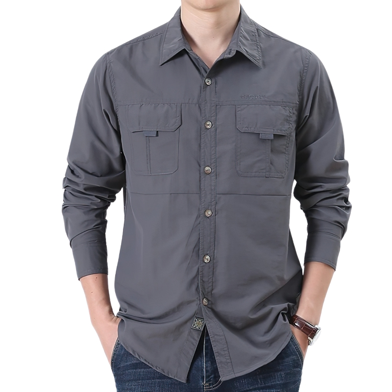 Men's Tactical Button-Up Shirt / Cargo Twill Work Shirt With Pockets / Long Sleeve Cotton Clothing