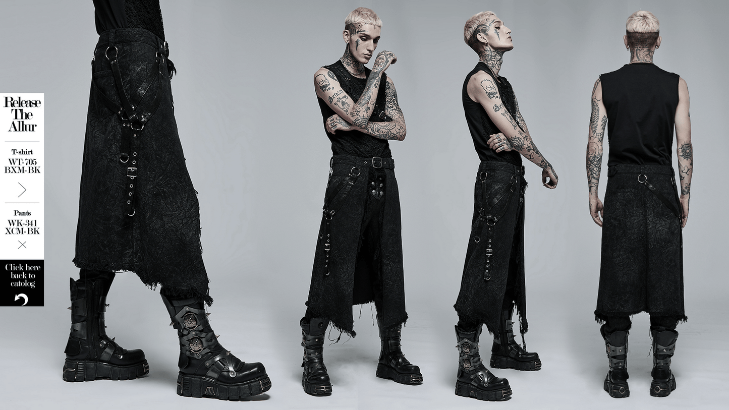 Men's Textured Gothic Kilt with Adjustable Belt