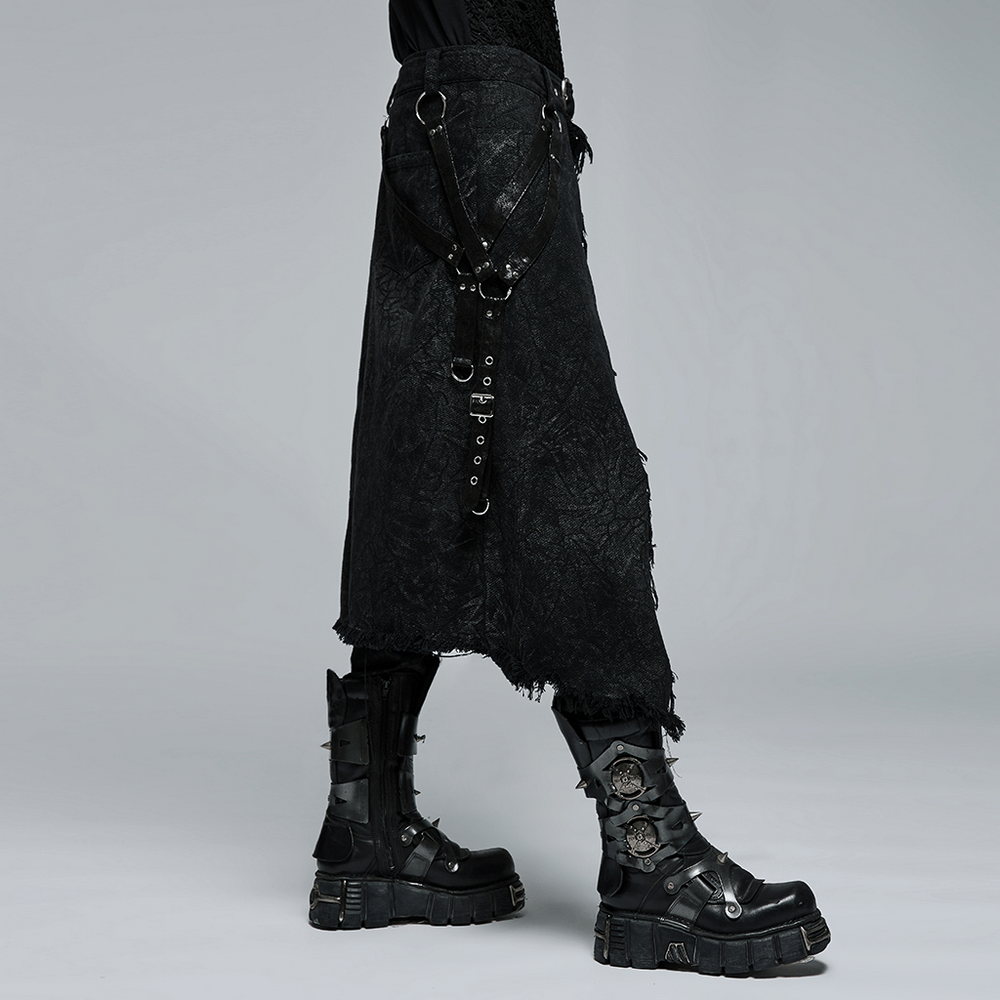 Men's Textured Gothic Kilt with Adjustable Belt