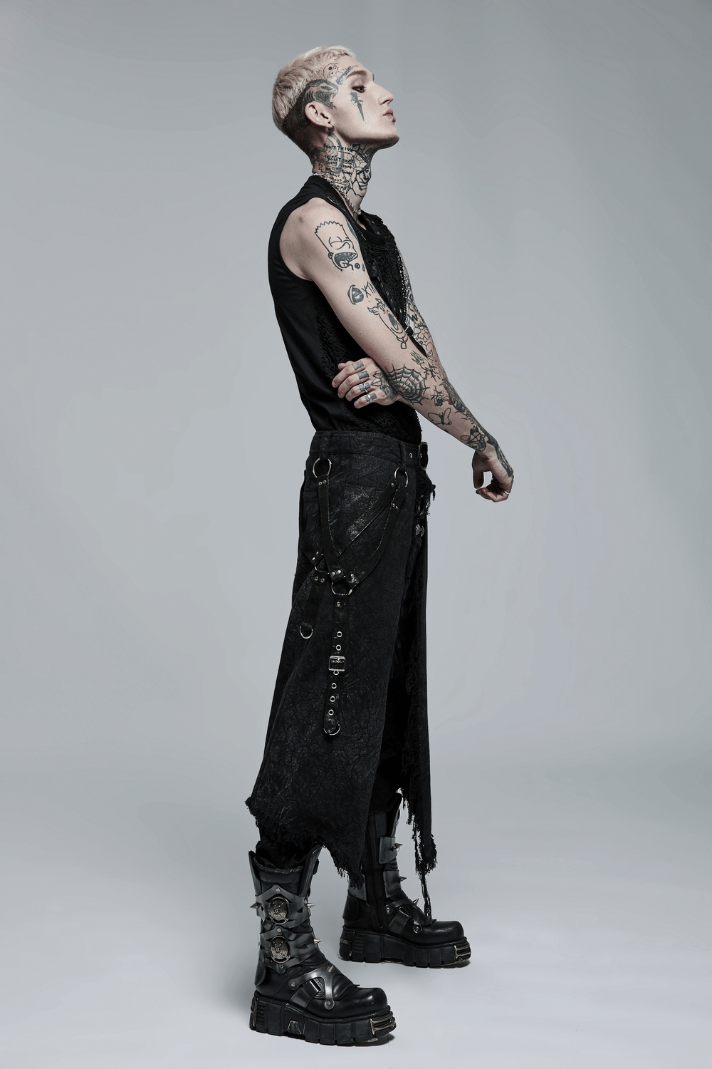 Men's Textured Gothic Kilt with Adjustable Belt