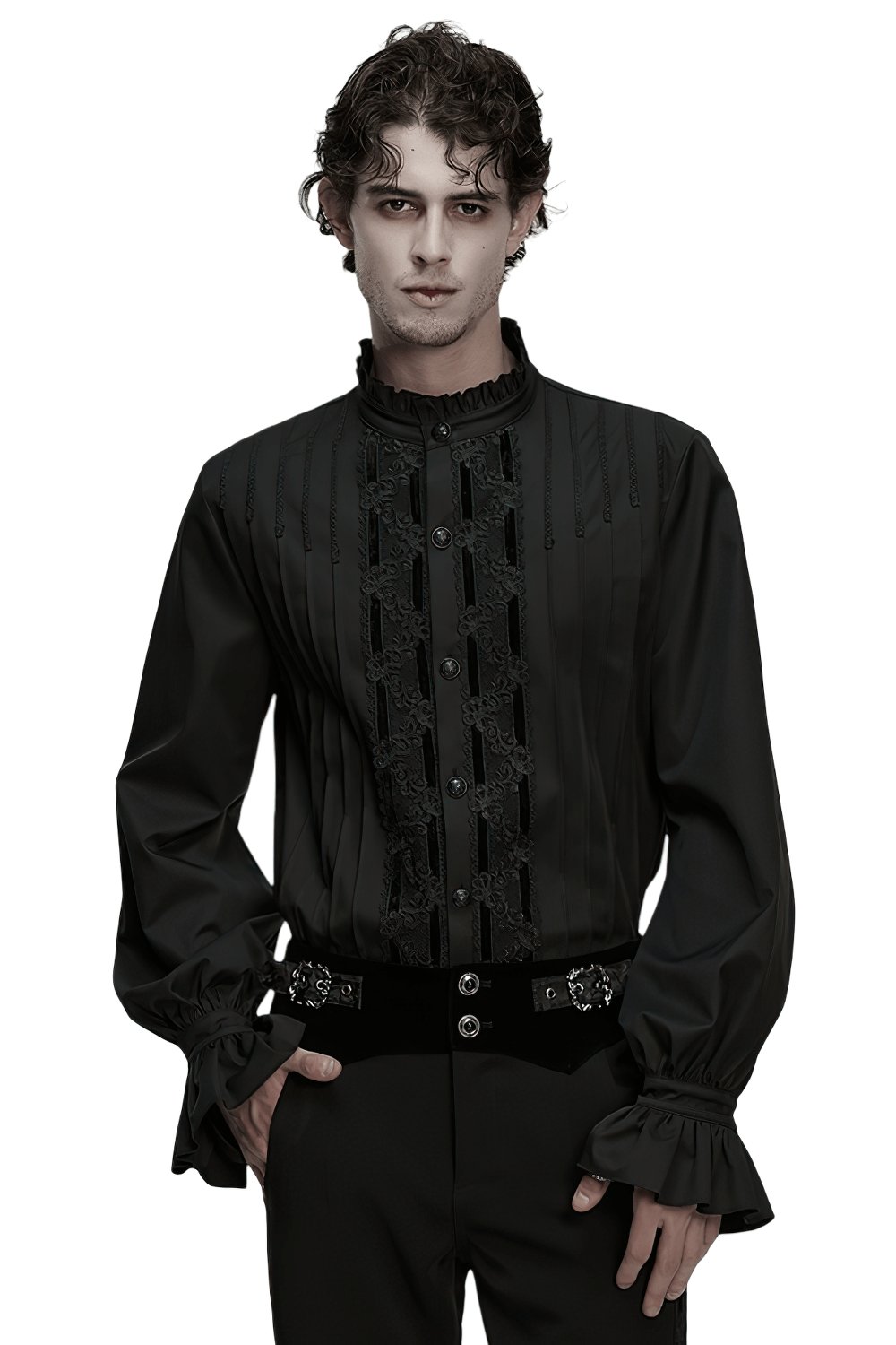 Men's Victorian Long Sleeve Shirt with Lace Details