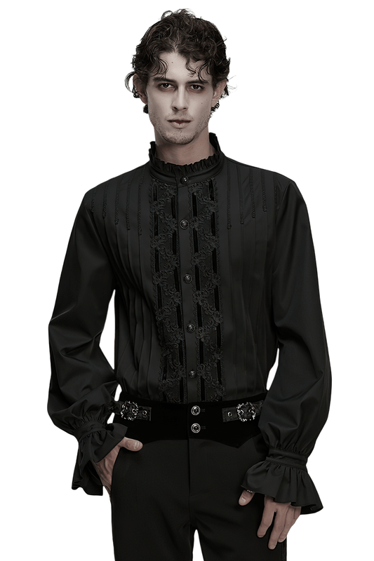 Men's Victorian Long Sleeve Shirt with Lace Details