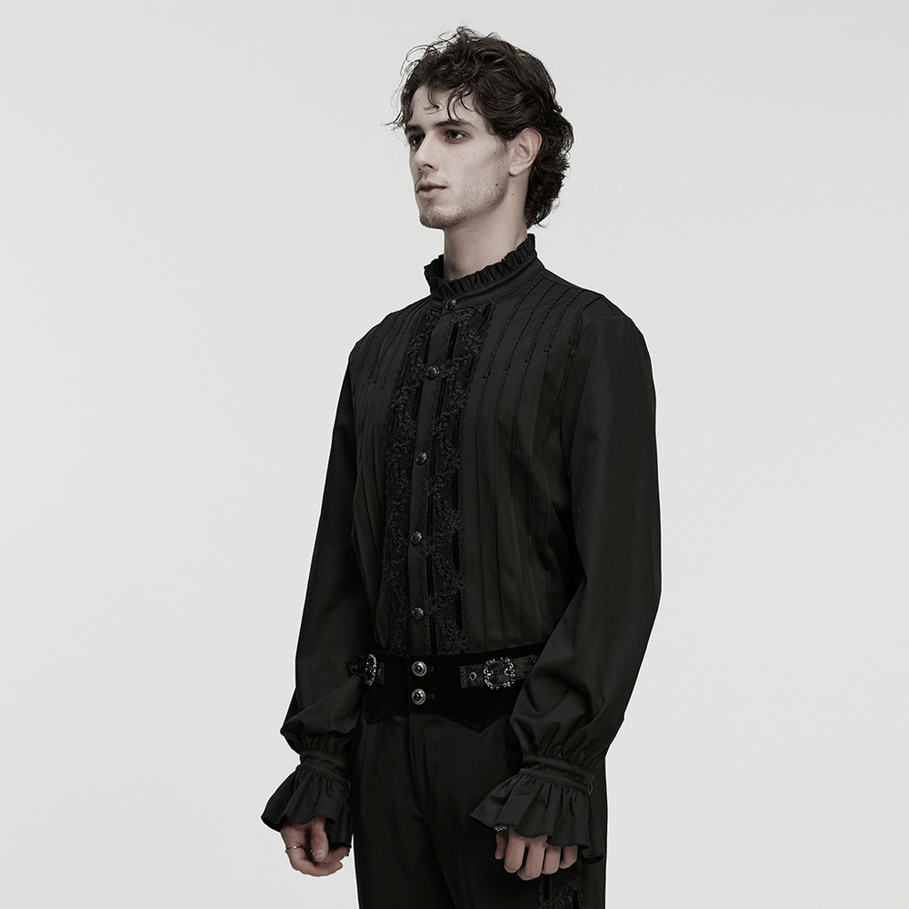 Men's Victorian Long Sleeve Shirt with Lace Details