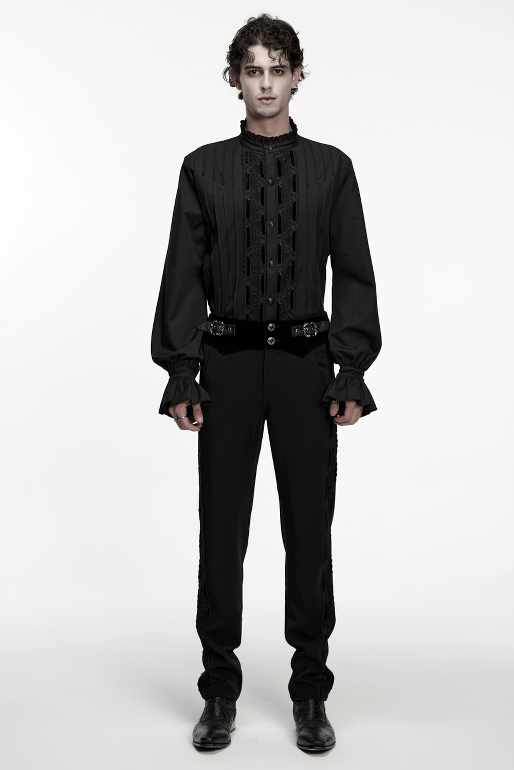 Men's Victorian Long Sleeve Shirt with Lace Details