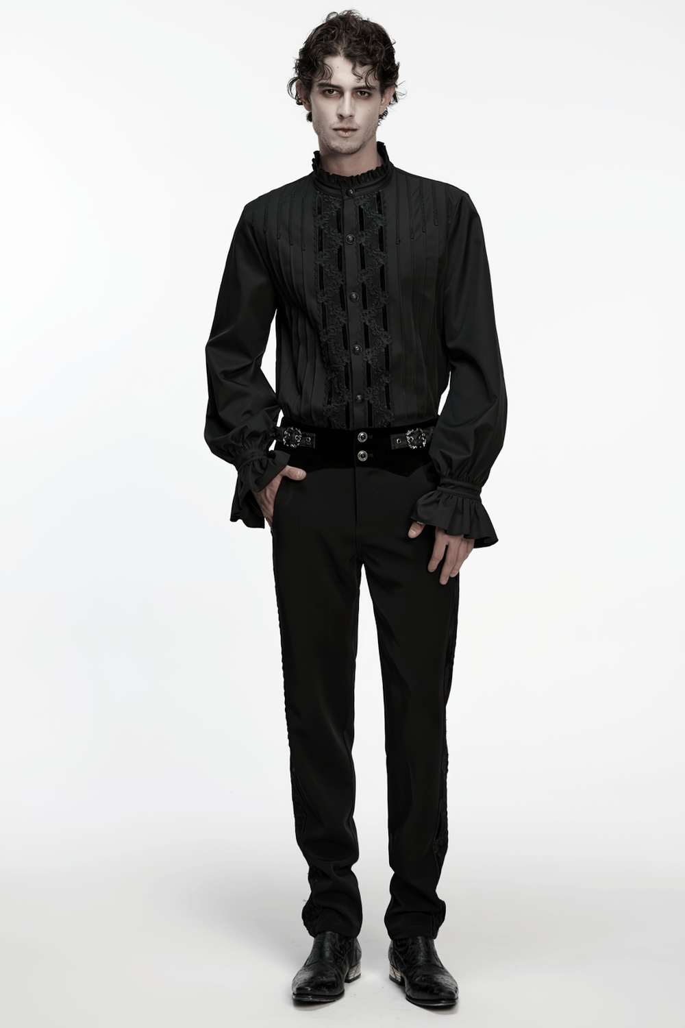 Men's Victorian Long Sleeve Shirt with Lace Details