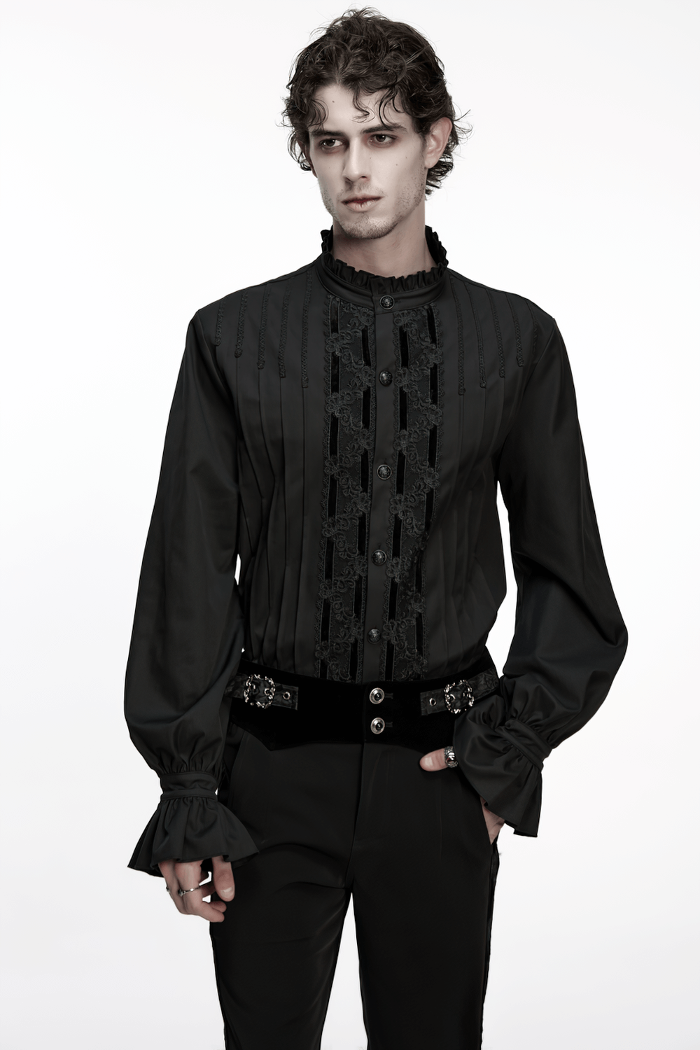 Men's Victorian Long Sleeve Shirt with Lace Details