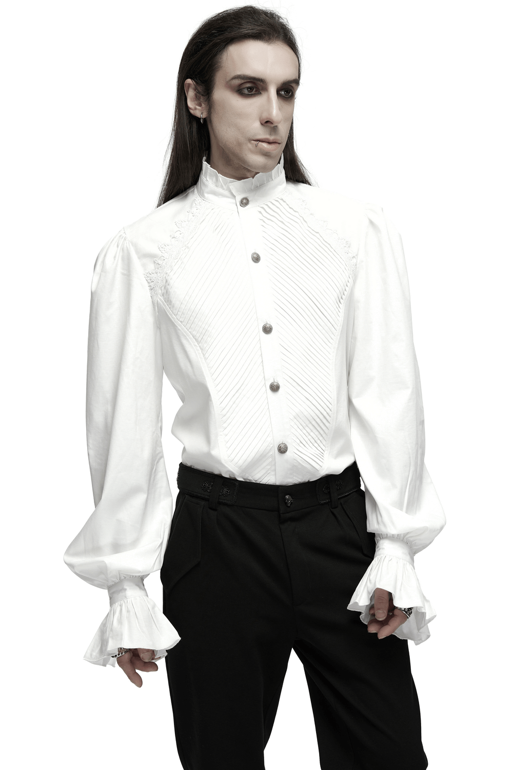Men's Victorian Shirt with Ruffle Collar and Bubble Sleeves