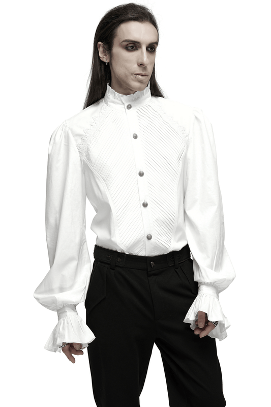 Men's Victorian Shirt with Ruffle Collar and Bubble Sleeves