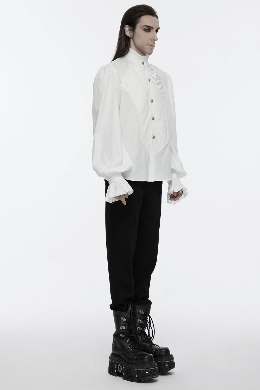 Men's Victorian Shirt with Ruffle Collar and Bubble Sleeves