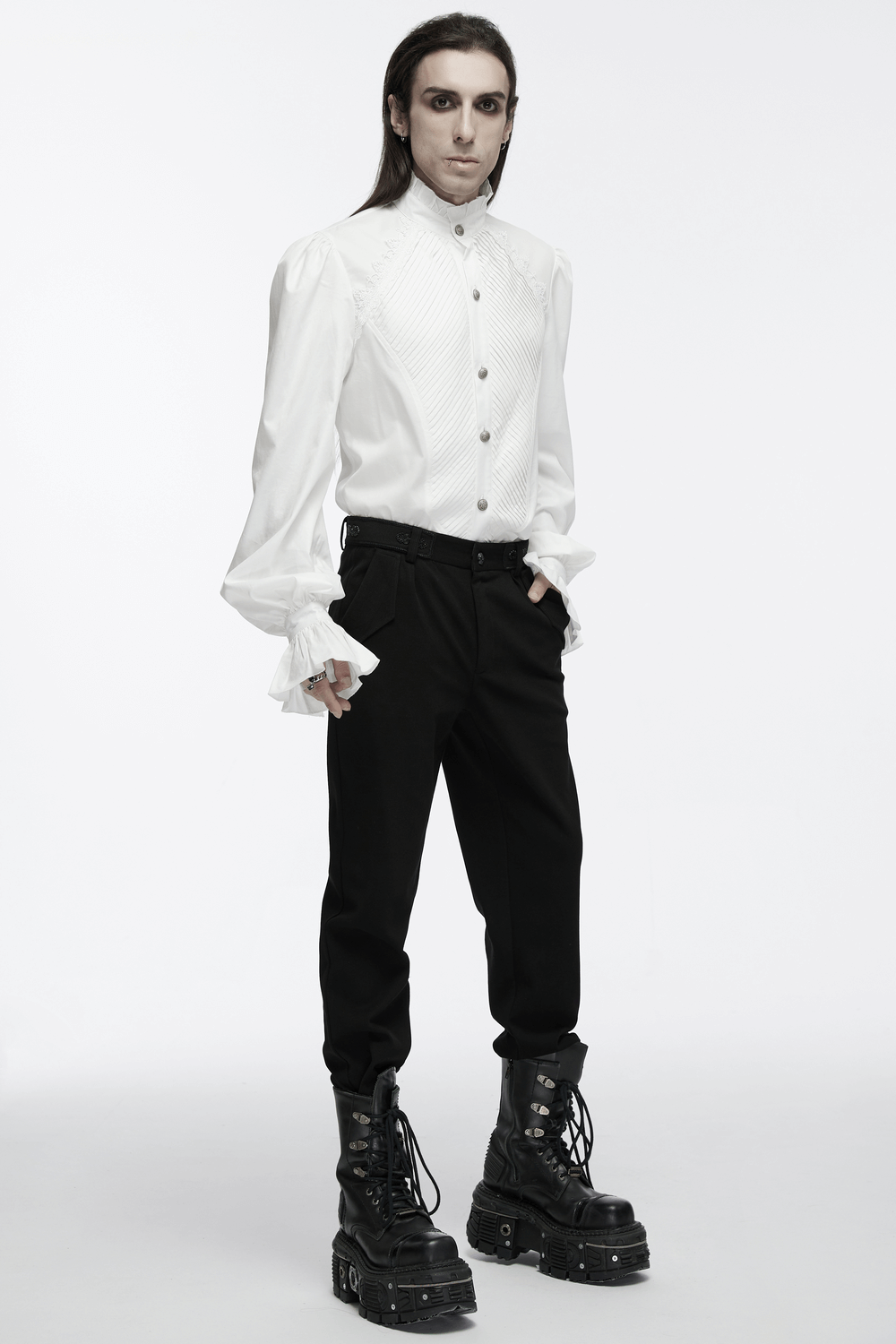Men's Victorian Shirt with Ruffle Collar and Bubble Sleeves