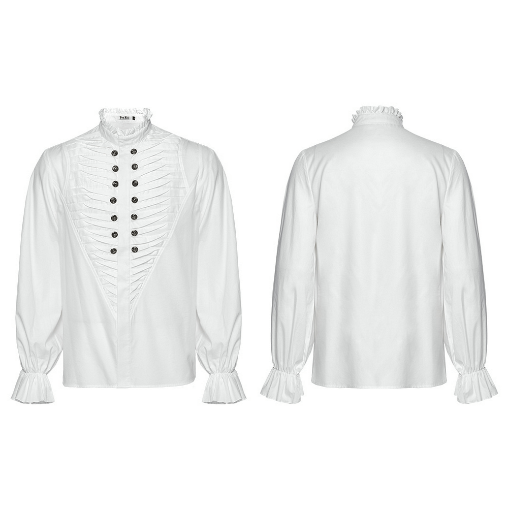 Men's Victorian White Shirt with Button Up and Ruffle