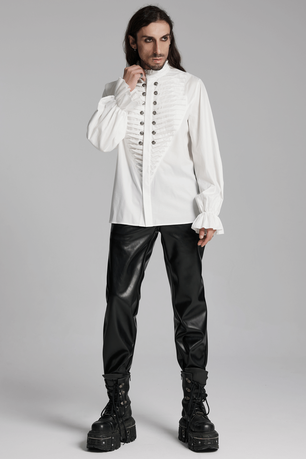 Men's Victorian White Shirt with Button Up and Ruffle