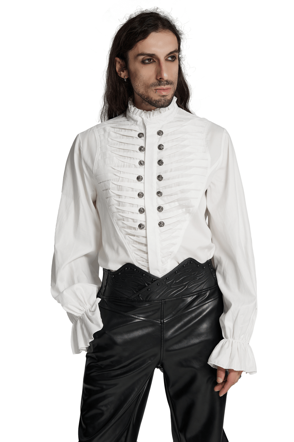 Men's Victorian White Shirt with Button Up and Ruffle