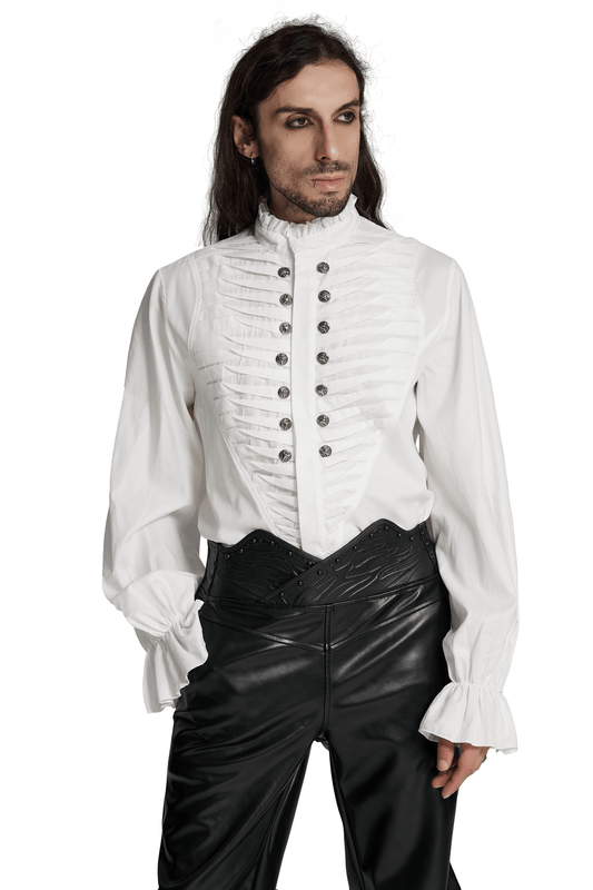 Men's Victorian White Shirt with Button Up and Ruffle
