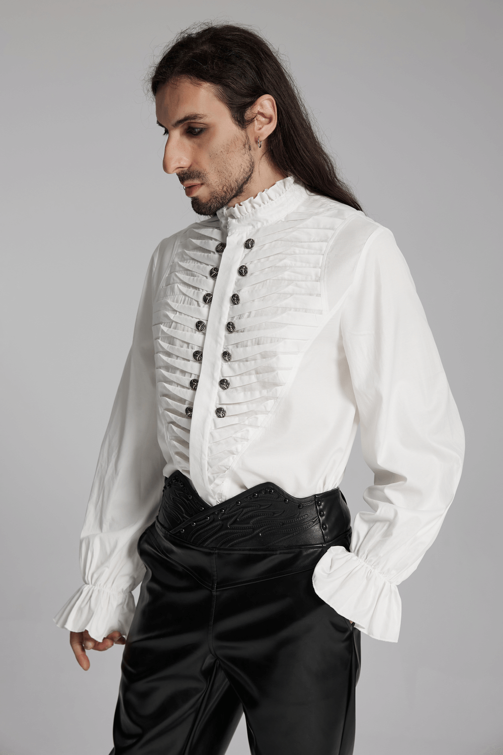 Men's Victorian White Shirt with Button Up and Ruffle