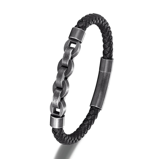 Men's Vintage Genuine Leather Bracelet / Male Stainless Steel Jewelry / Rock Style Bracelet For Men