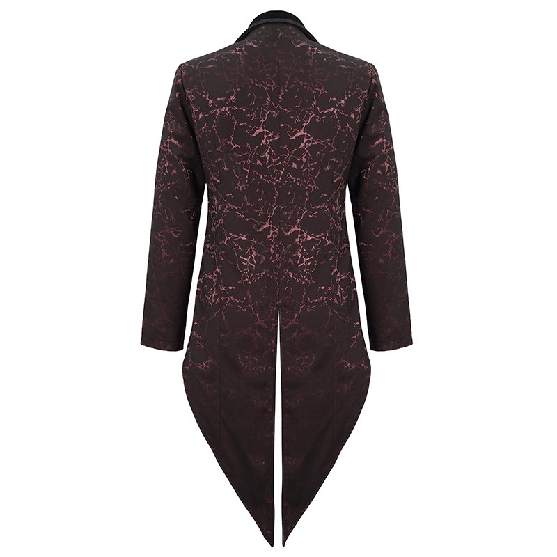 Men's Wine Red Slim Two-Piece Coat / Gothic Bright Patterned Tailcoat Decorated With Buttons & Lace