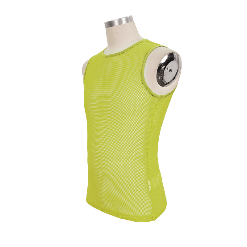 Men's Yellow Sleeveless Mesh Tank Top / Punk Round Neck See-Through T-shirt