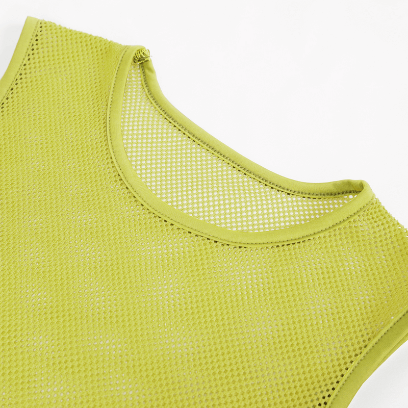 Men's Yellow Sleeveless Mesh Tank Top / Punk Round Neck See-Through T-shirt
