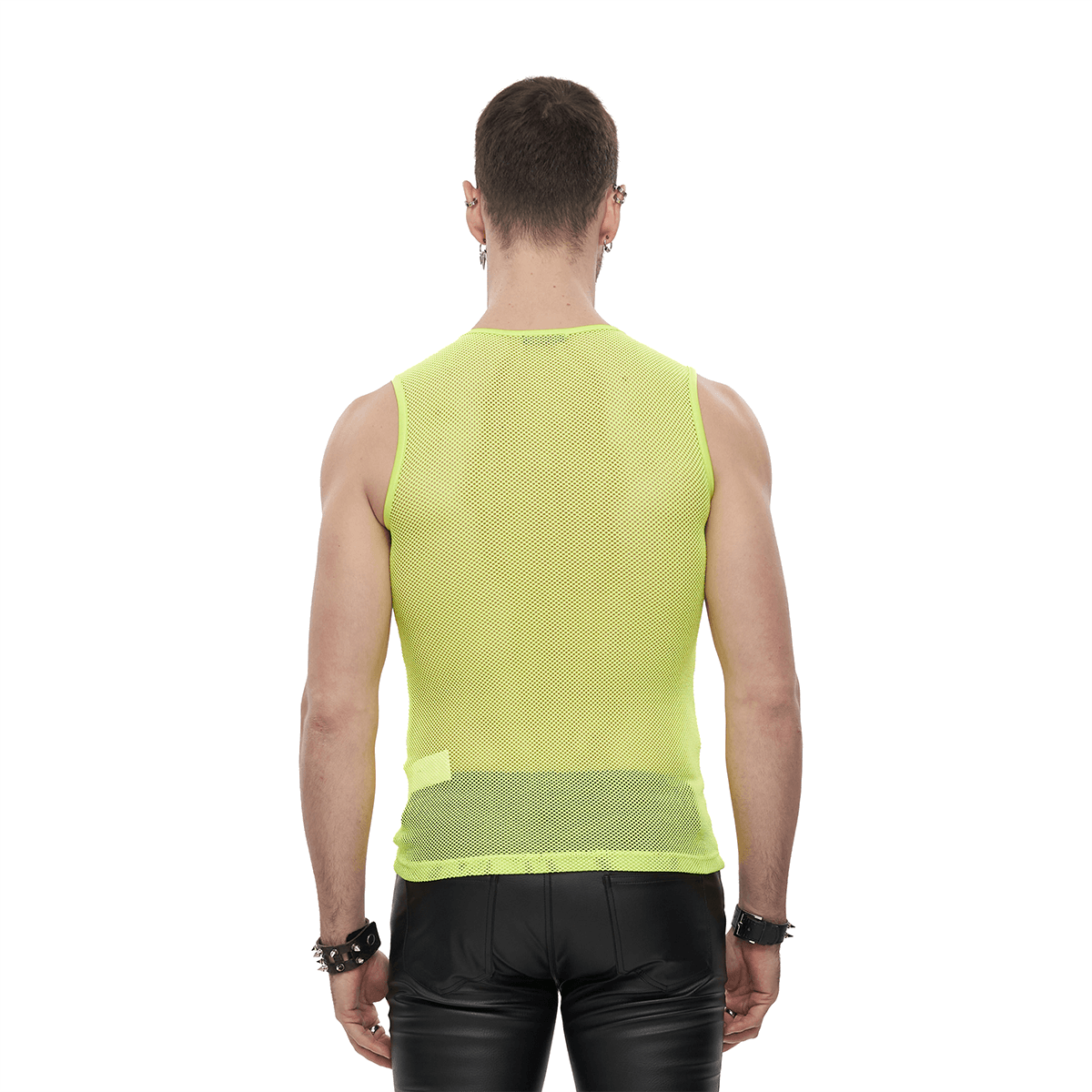 Men's Yellow Sleeveless Mesh Tank Top / Punk Round Neck See-Through T-shirt