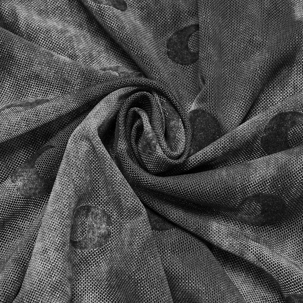 Mesh Crescent Print Long Sleeve Top with High Collar