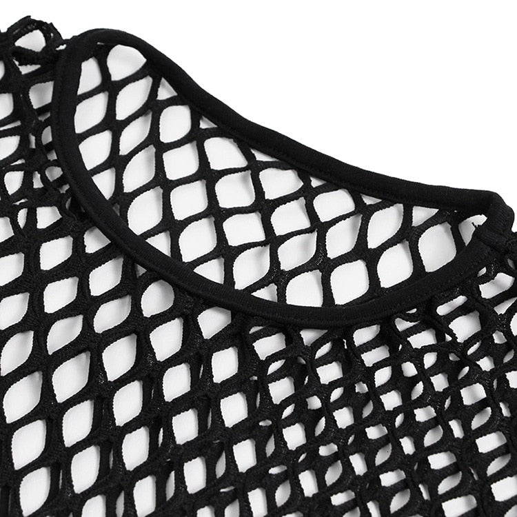 Mesh Fishnet Tops / Women's Hollow Out Net Long Sleeve Crop Top / See-Through Female Top