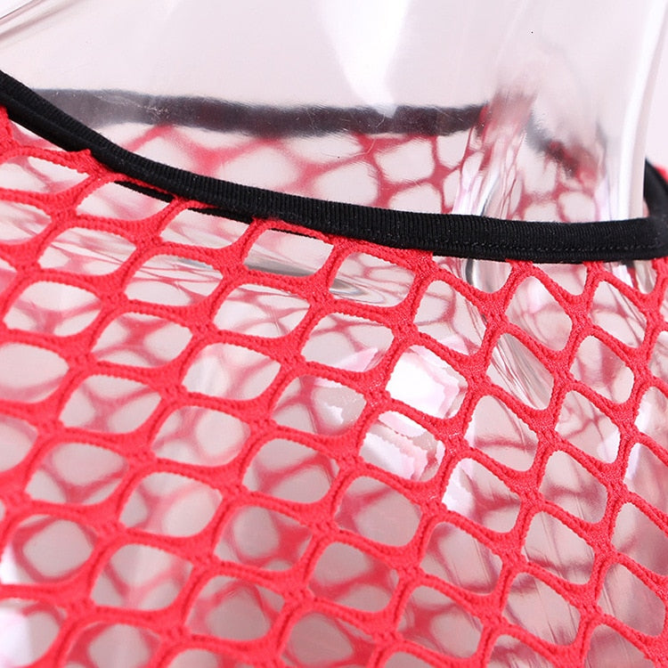 Mesh Fishnet Tops / Women's Hollow Out Net Long Sleeve Crop Top / See-Through Female Top