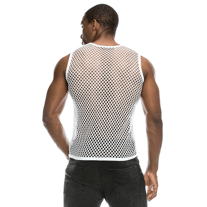 Mesh See-through Fishnet Tanks Tops for Men / Sexy Perspective Sleeveless Fitted Muscle Top