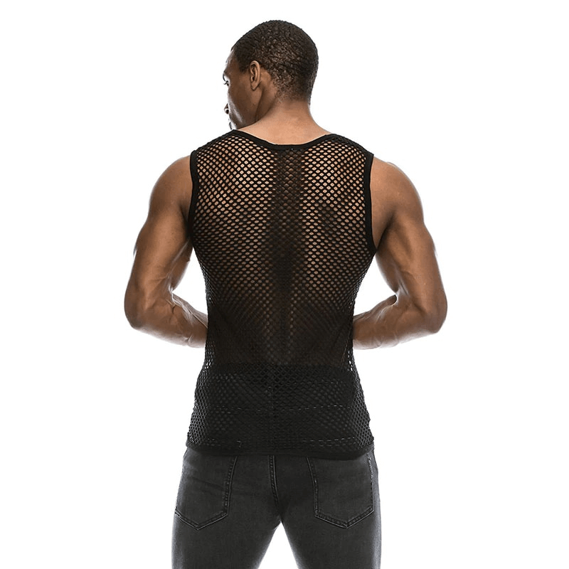 Mesh See-through Fishnet Tanks Tops for Men / Sexy Perspective Sleeveless Fitted Muscle Top