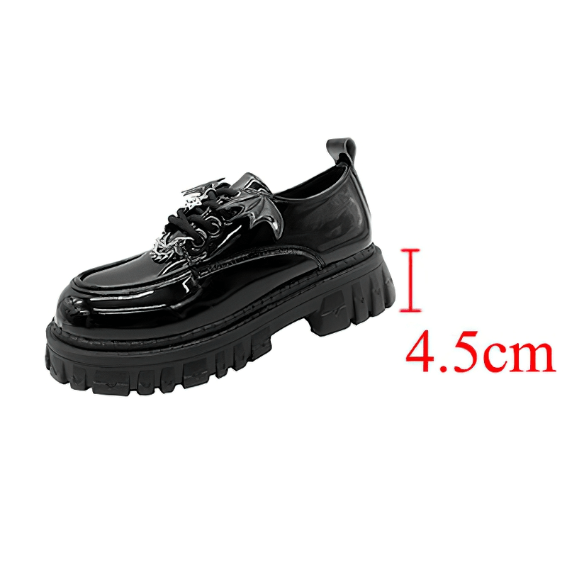 Metal Chain Bat Wings Chunky Platform Shoes / Round Toes Patent Leather Gothic Shoes