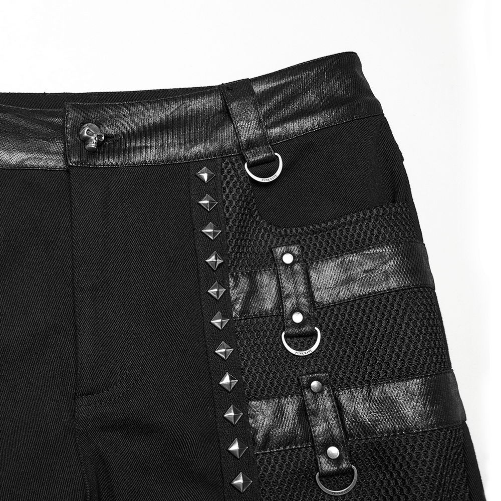 Metal Punk Stretch Pants with Studded Straps and Buckles