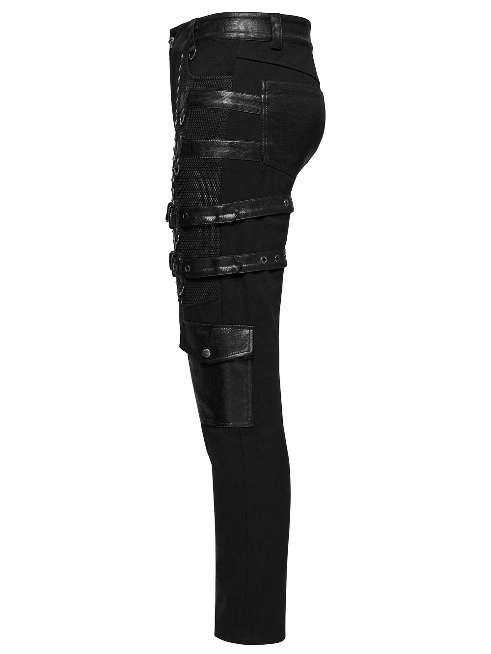 Metal Punk Stretch Pants with Studded Straps and Buckles