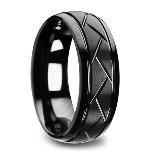Metal Ring with Zigzag Pattern / Men's and Women's Rings in Black and Silver / Unisex Cool Jewelry