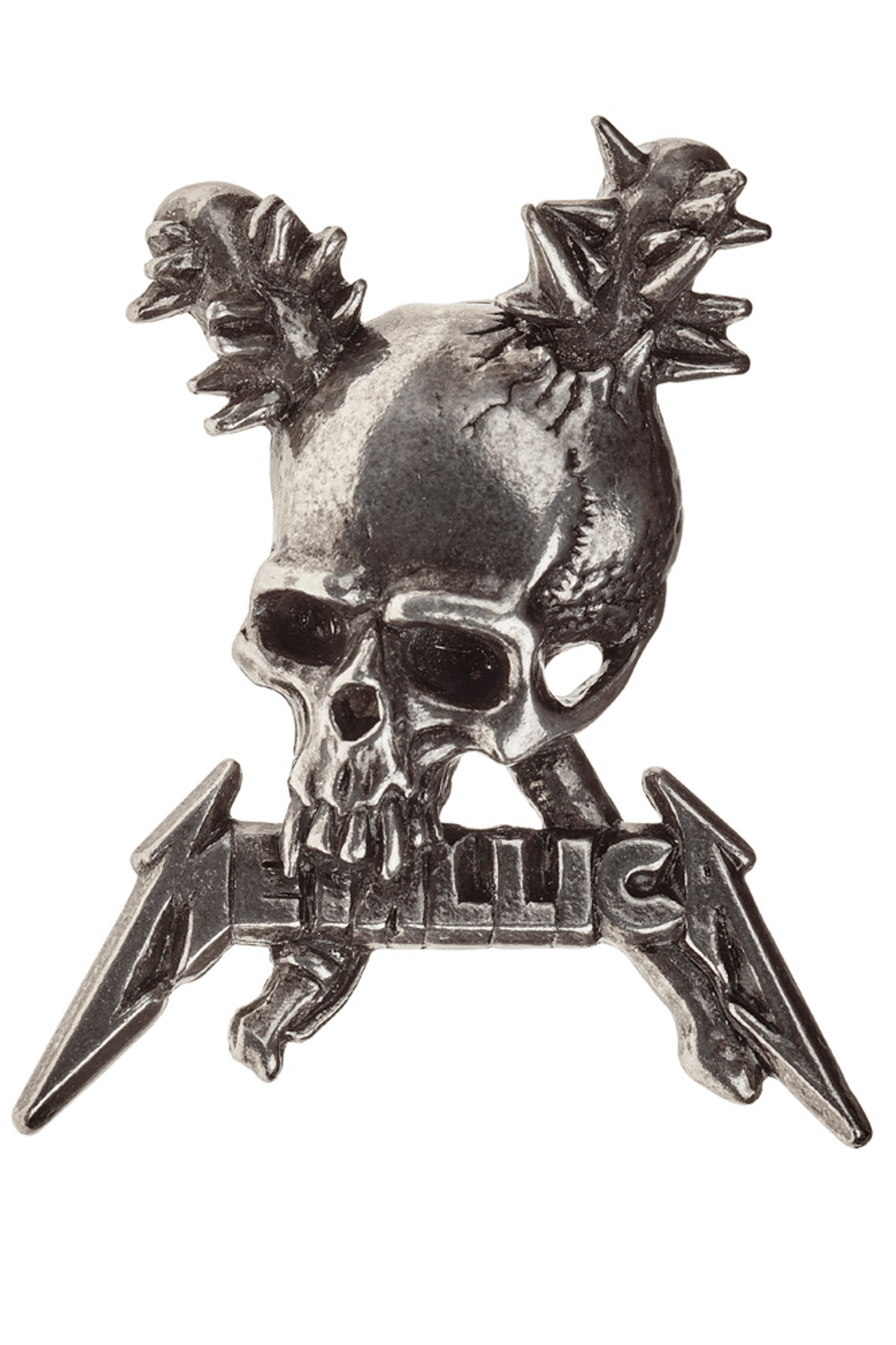 Metallica Skull Pin Badge with Spiked War Clubs Design