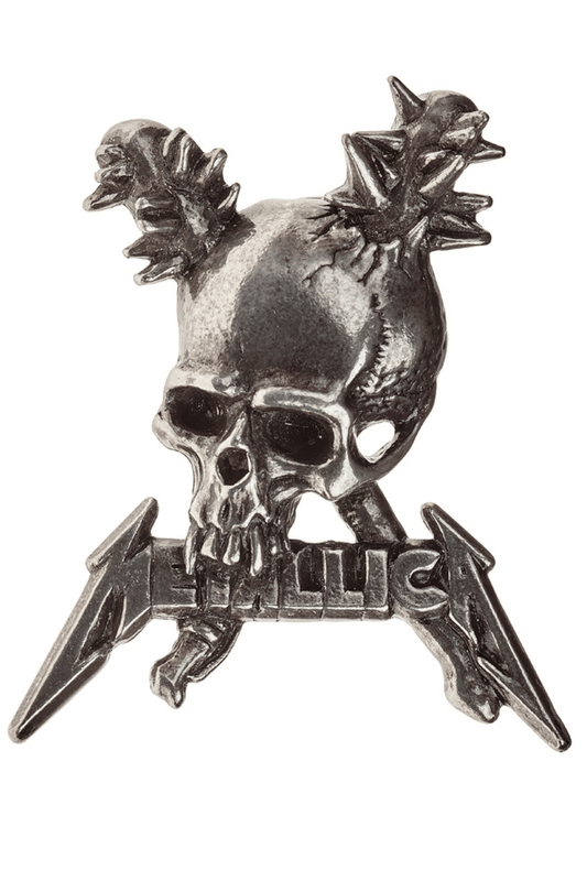 Metallica Skull Pin Badge with Spiked War Clubs Design